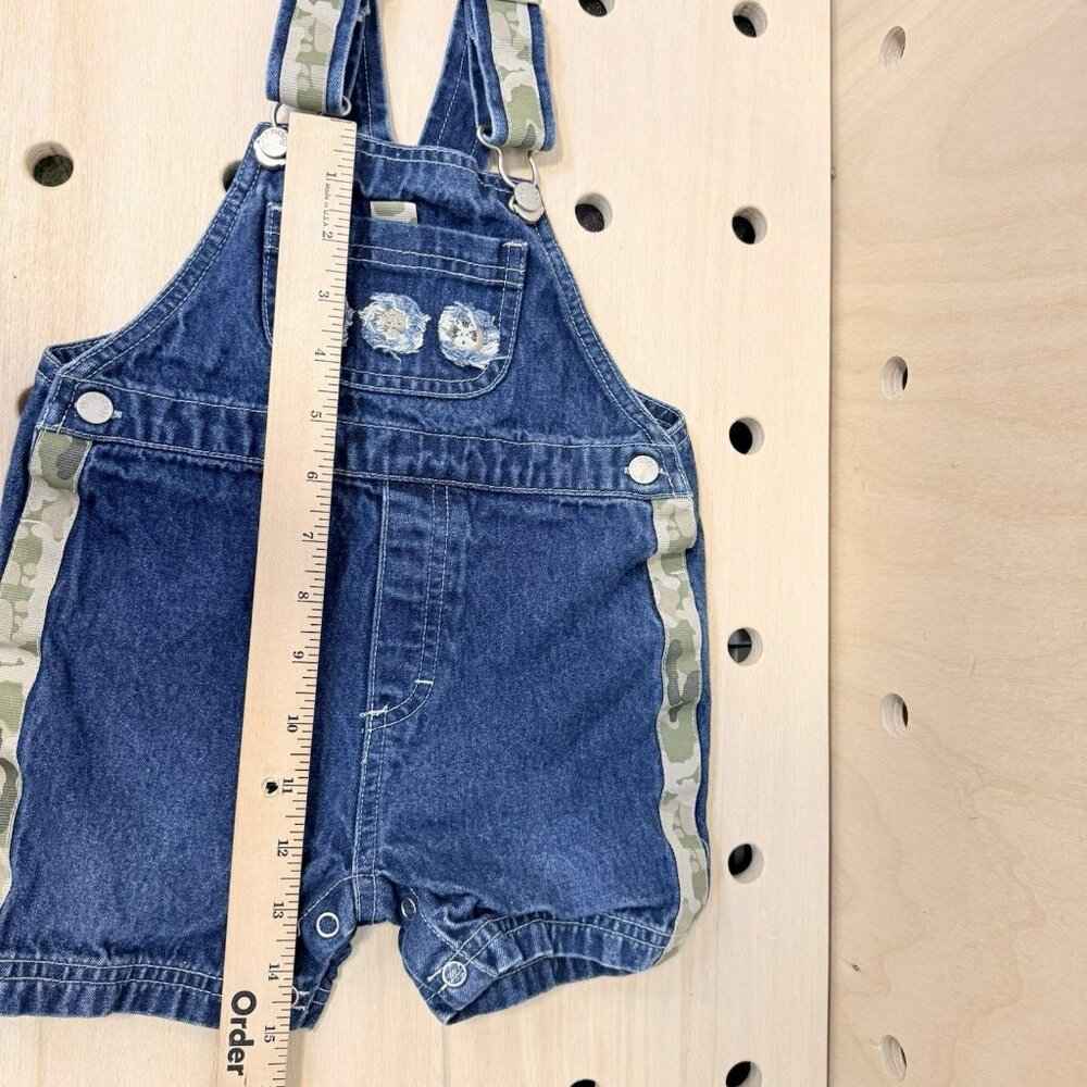Vintage GREENDOG Blue Denim Overall Shorts With Camo T Shirt Size 18 Mo - Picture 14 of 14